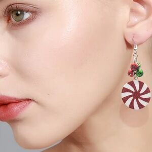 Red and Green Earrings round peppermint Bell holiday Christmas